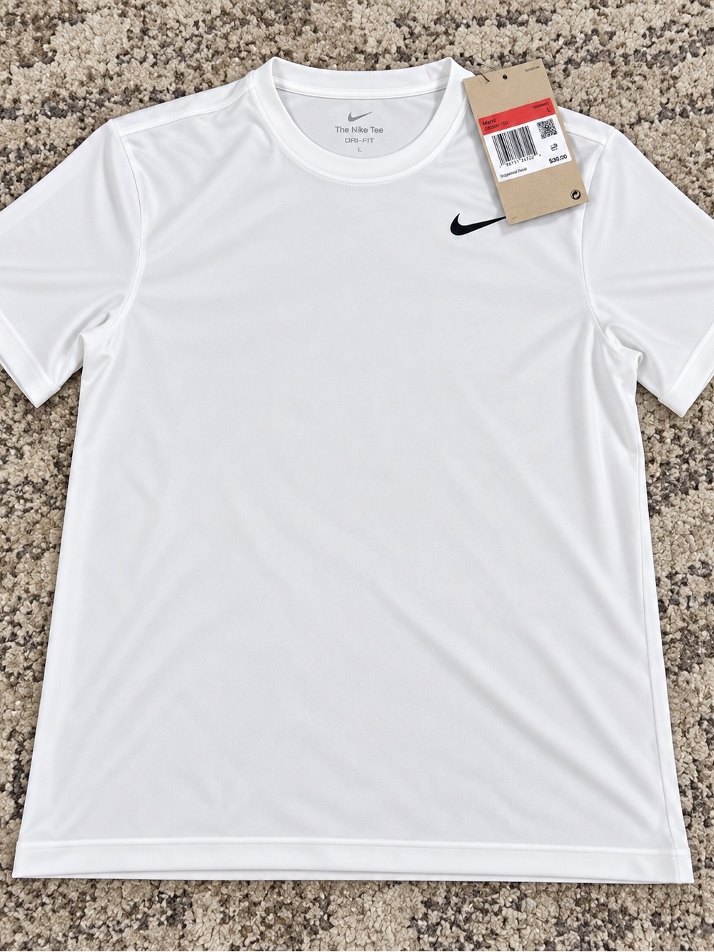 Nike Men’s White Short-Sleeve Dri-FIT Performance Tee with Black Swoosh
